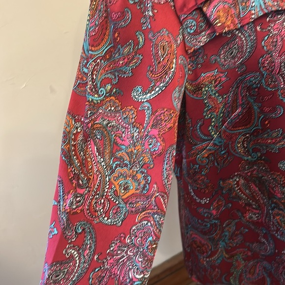 Talbots burgundy paisley ruffle long sleeve blouse Size MP EUC - Picture 4 of 10